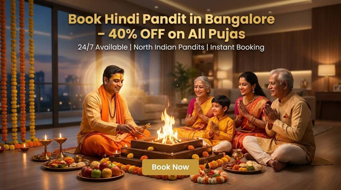 North Indian Pandit from Narayan Hindi Puja Bangalore performing a Vedic Havan for a family